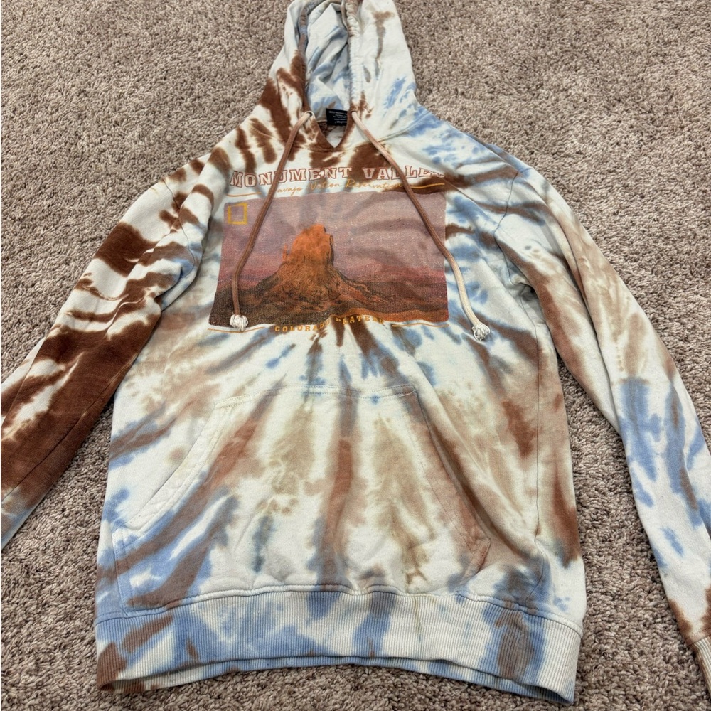 National Geographic Brown and Blue Hooded Sweatshirt